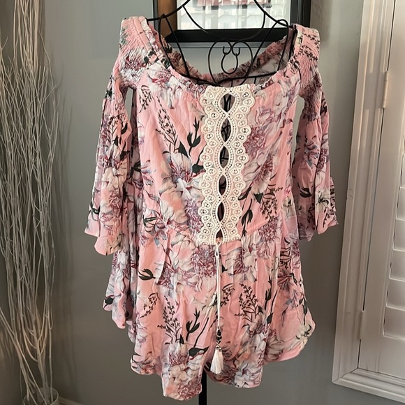 NWT Scrappy Koko 100% cotton romper Lace Off Shoulder Sz Small Women - Picture 6 of 10